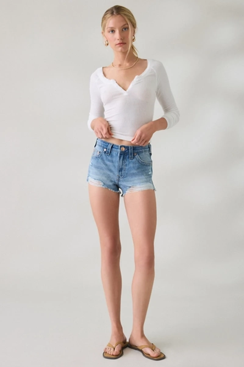 True Religion Dolphin Hem High-Rise Denim Shorts