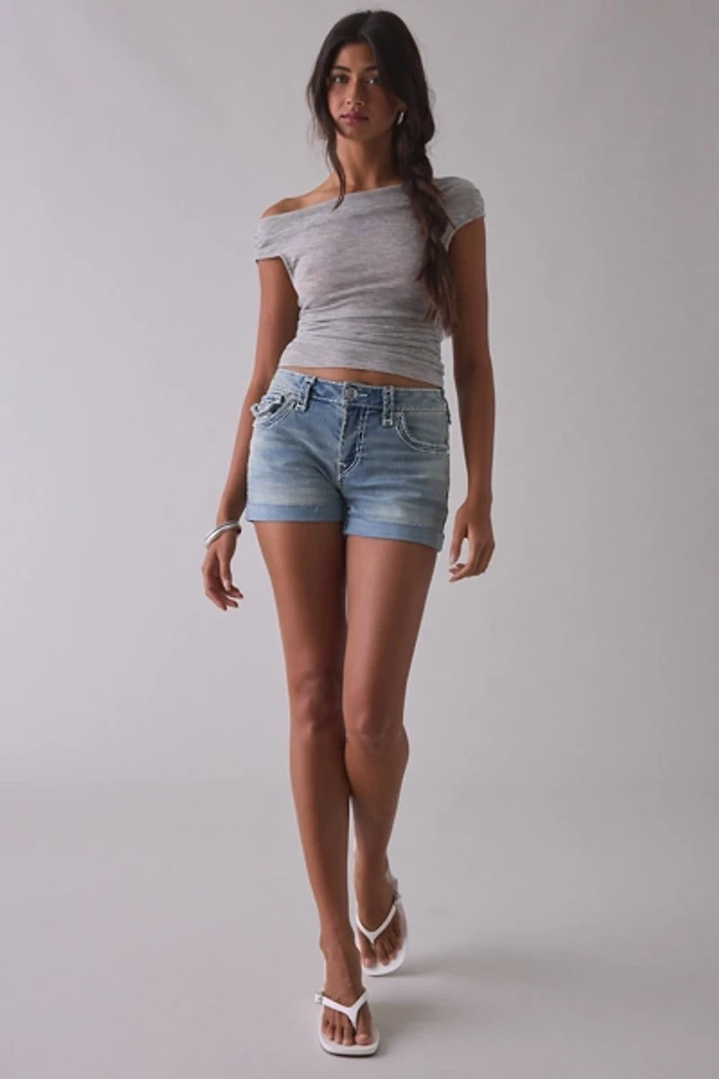 True Religion Jennie Super T Flap Mid-Rise Denim Shorts