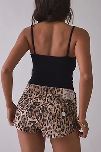 True Religion Spicy Leopard Flap Low-Rise Denim Micro Shorts
