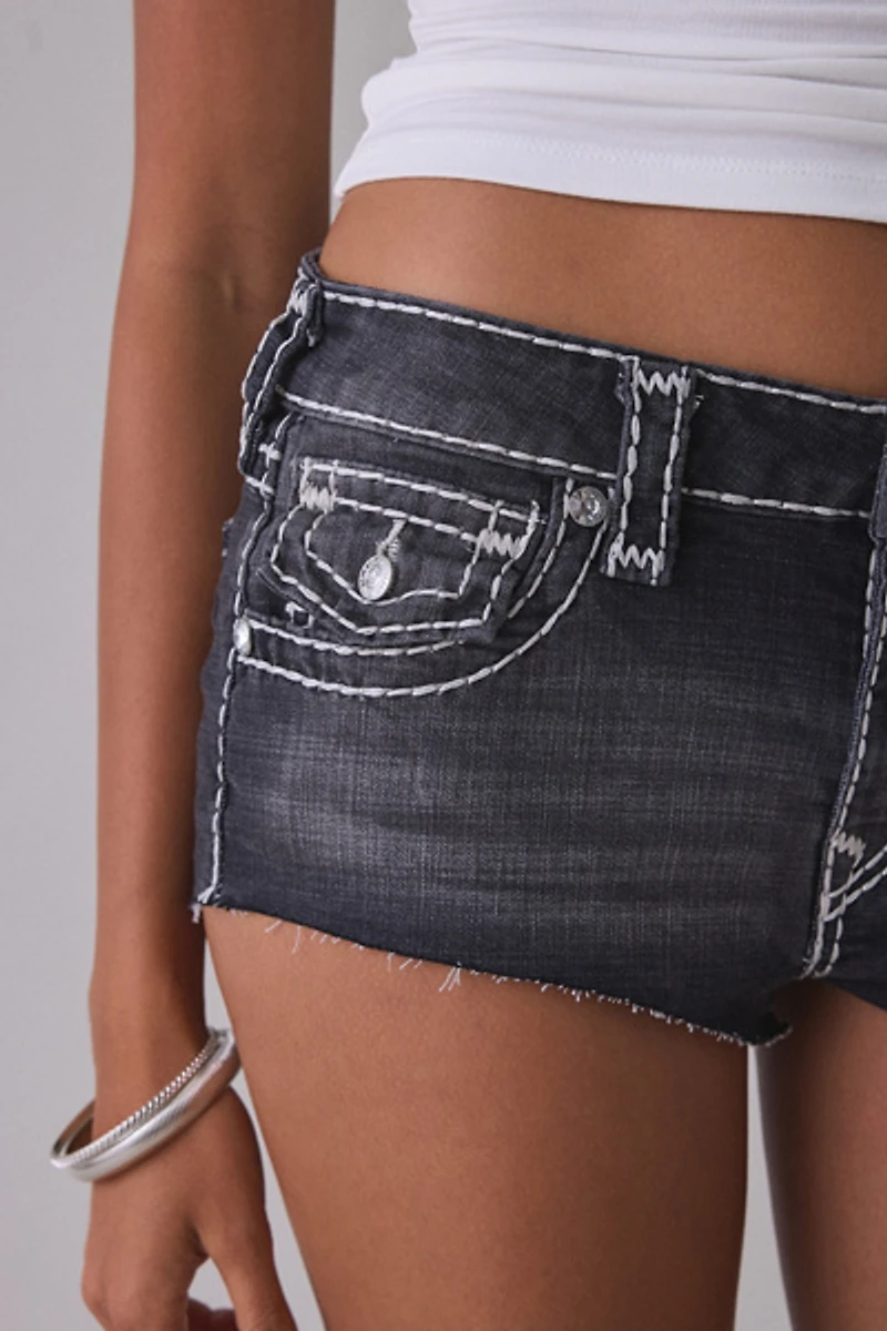 True Religion Spicy Flap Low-Rise Denim Micro Shorts