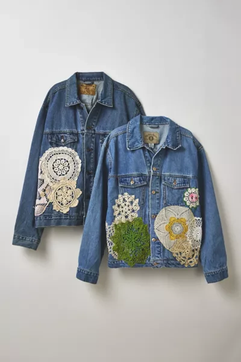 ReMADE By UO Handmade Crochet Patched Denim Jacket