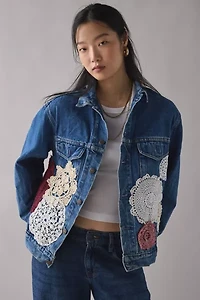 ReMADE By UO Handmade Crochet Patched Denim Jacket