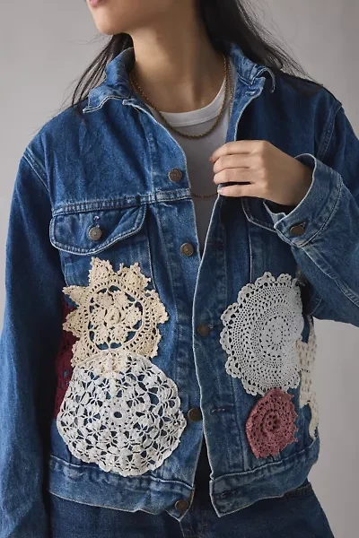 ReMADE By UO Handmade Crochet Patched Denim Jacket