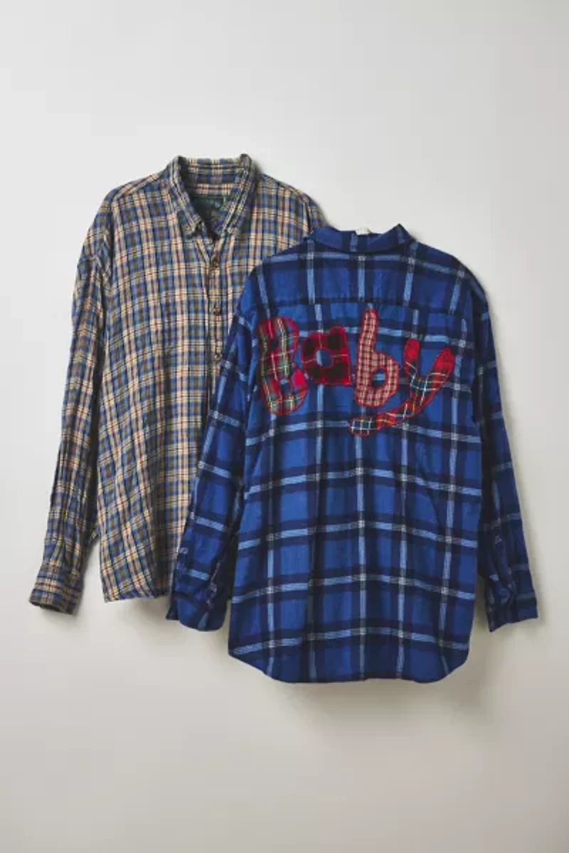 ReMADE By UO Baby Patched Graphic Oversized Flannel Shirt