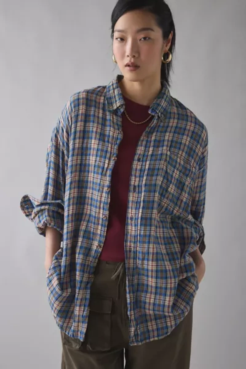 ReMADE By UO Baby Patched Graphic Oversized Flannel Shirt