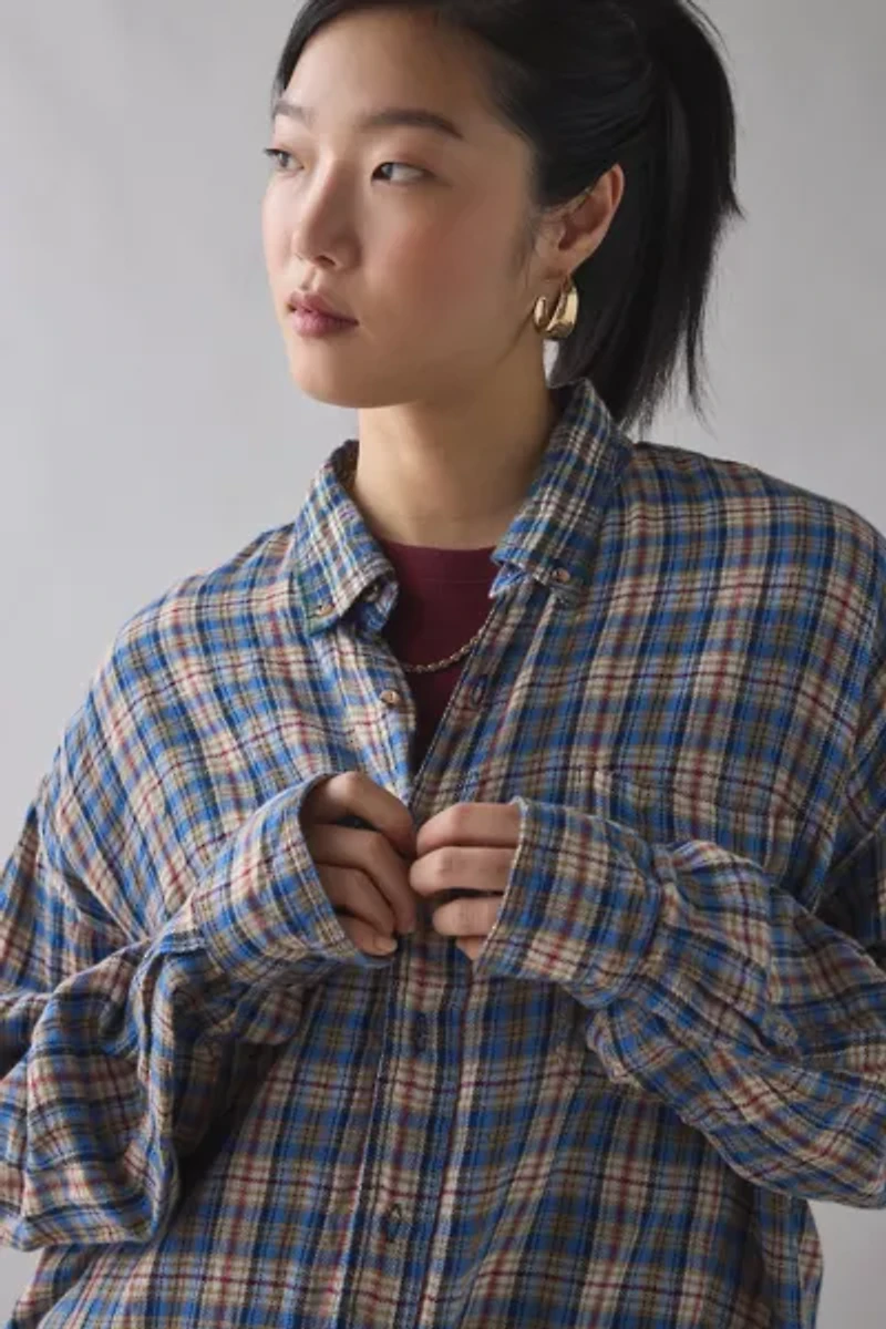 ReMADE By UO Baby Patched Graphic Oversized Flannel Shirt