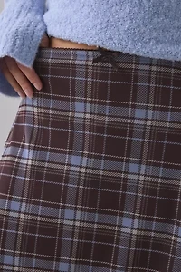 UO Suky Plaid Mesh Lace Trim Slip Midi Skirt