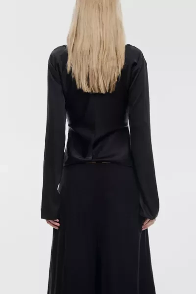 Lioness Mariah Long Sleeve Asymmetric Tie-Front Satin Top