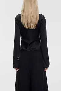 Lioness Mariah Long Sleeve Asymmetric Tie-Front Satin Top