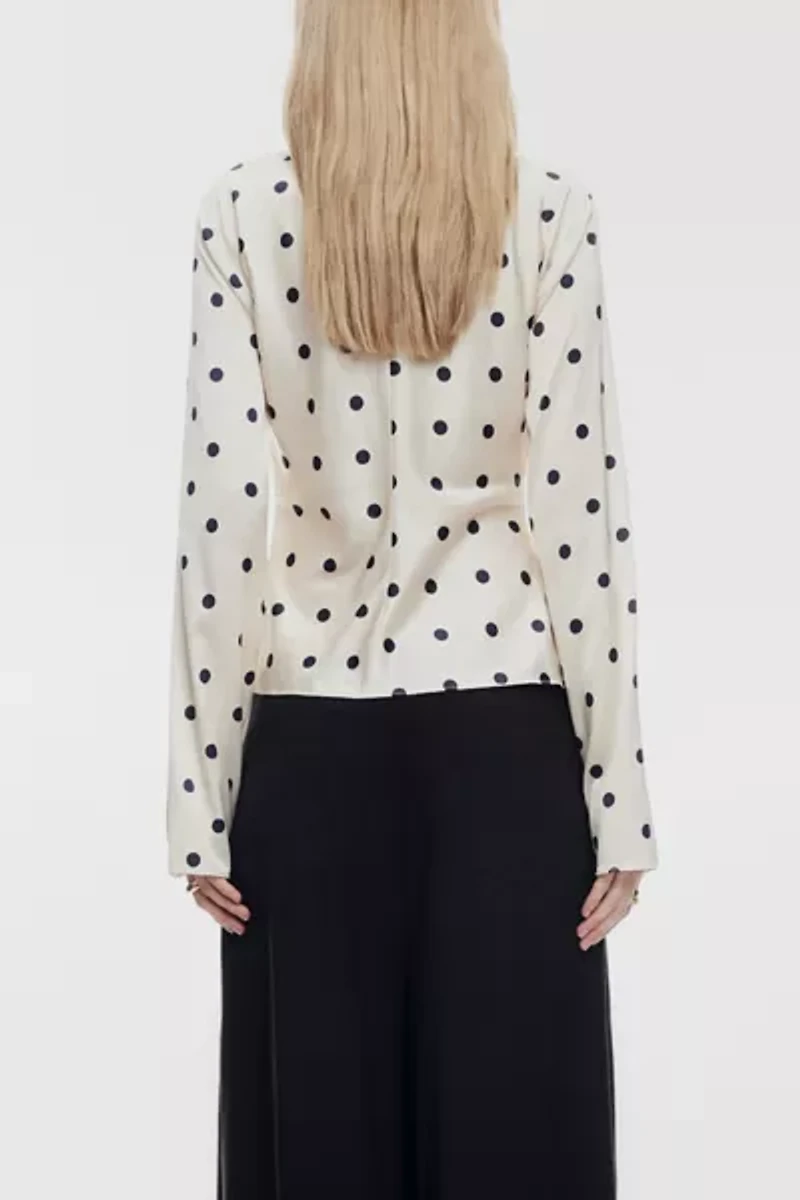 Lioness Mariah Long Sleeve Asymmetric Tie-Front Satin Top