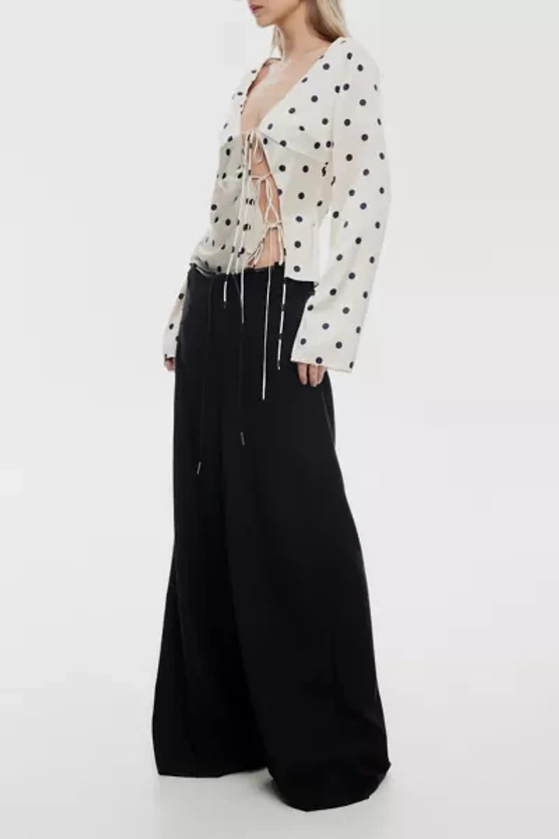 Lioness Mariah Long Sleeve Asymmetric Tie-Front Satin Top