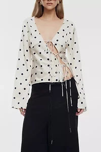 Lioness Mariah Long Sleeve Asymmetric Tie-Front Satin Top