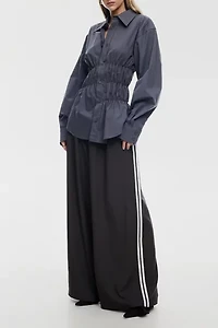 Lioness Chloe Ruched Long Sleeve Button-Down Shirt