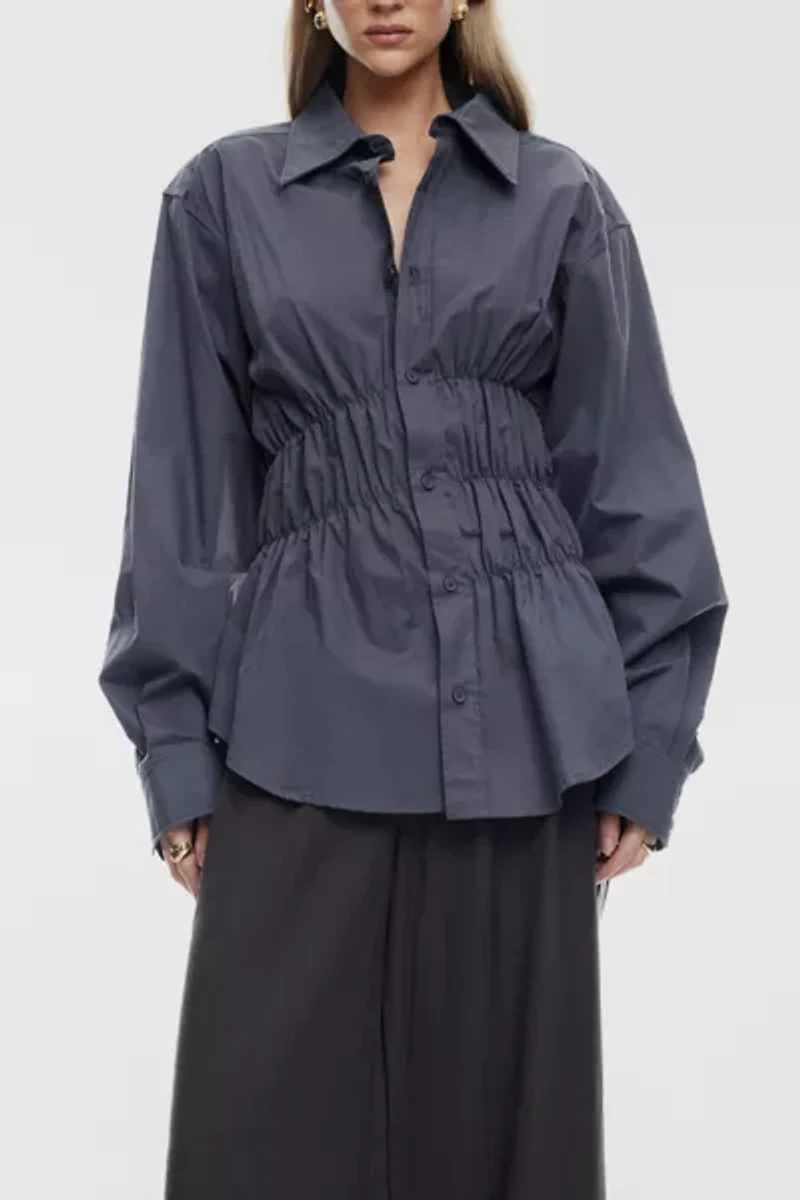 Lioness Chloe Ruched Long Sleeve Button-Down Shirt