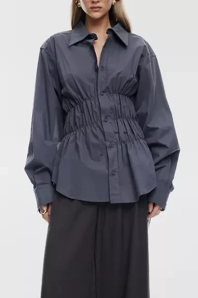 Lioness Chloe Ruched Long Sleeve Button-Down Shirt