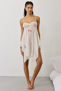 Out From Under Lost Time Embroidered Sheer Asymmetric Hanky Hem Slip