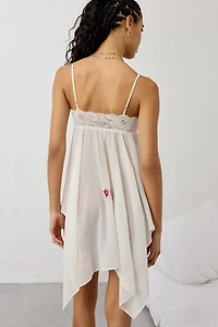 Out From Under Lost Time Embroidered Sheer Asymmetric Hanky Hem Slip