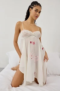 Out From Under Lost Time Embroidered Sheer Asymmetric Hanky Hem Slip