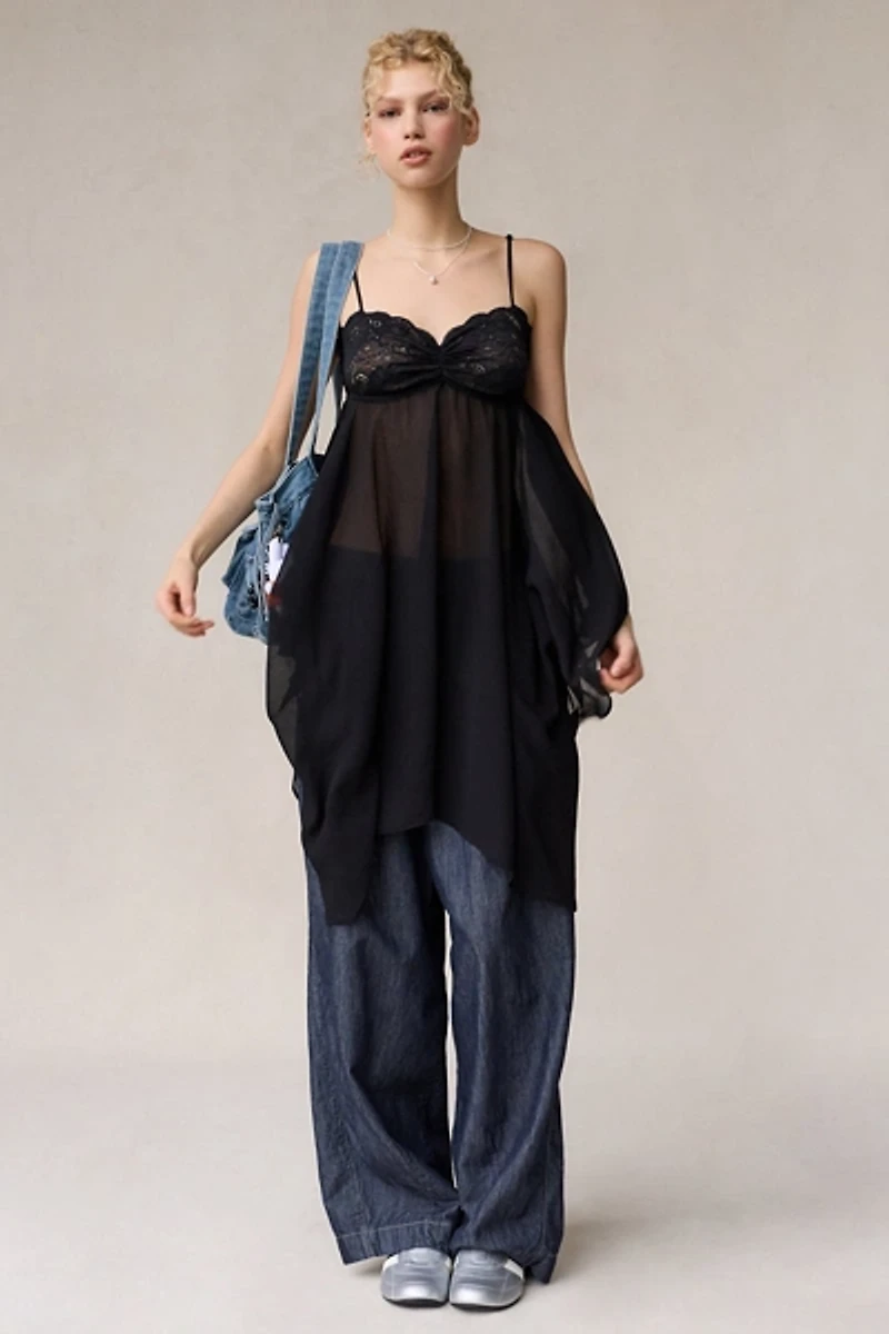 Out From Under Lost Time Sheer Asymmetric Hanky Hem Slip
