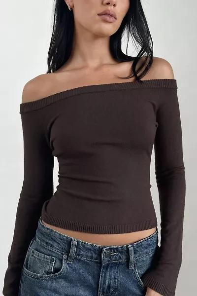 Motel Renie Knit Off-The-Shoulder Long Sleeve Top