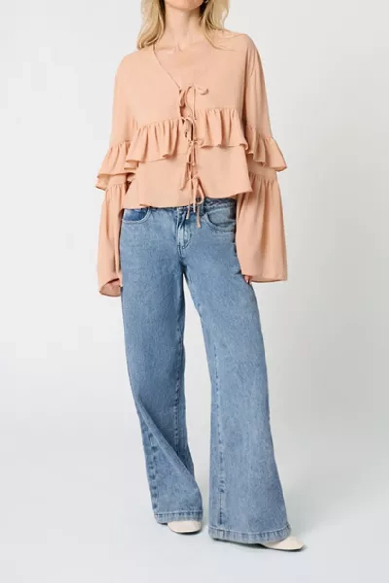 WeWoreWhat Ruffle Tie Front Top