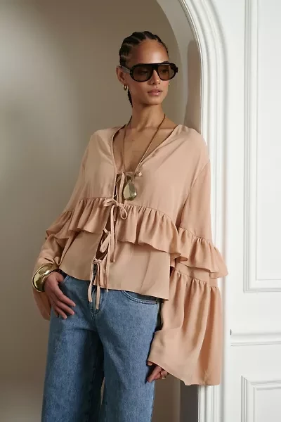 WeWoreWhat Ruffle Tie Front Top