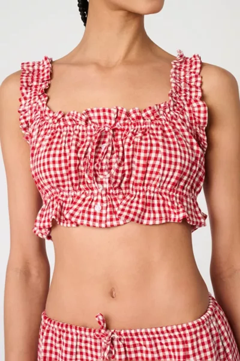 WeWoreWhat Ruffle Button Up Crop Top