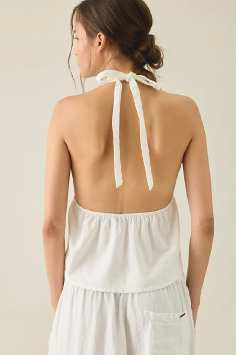 Motel Eldana Plunging Halter Neck Babydoll Top