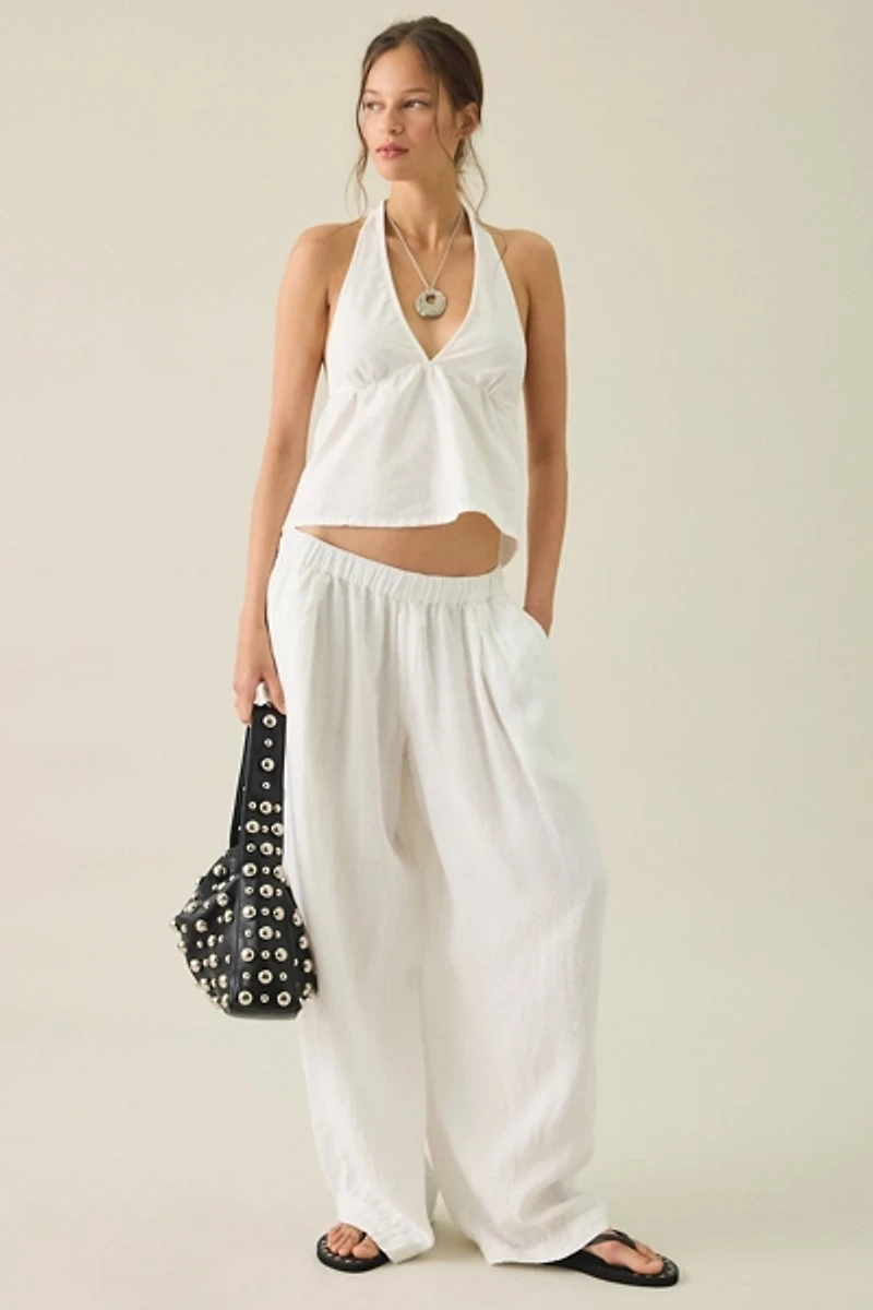 Motel Eldana Plunging Halter Neck Babydoll Top
