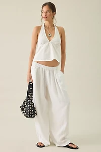 Motel Eldana Plunging Halter Neck Babydoll Top