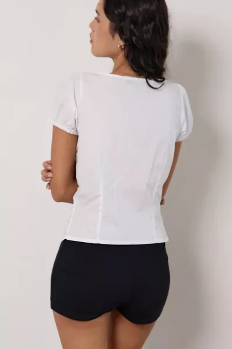 Motel Ilase Plunging Ruched Short Sleeve Blouse