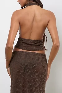 Motel Kylo Floral Jacquard Knit Cowl Neck Halter Top