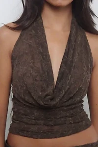 Motel Kylo Floral Jacquard Knit Cowl Neck Halter Top