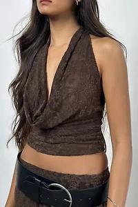 Motel Kylo Floral Jacquard Knit Cowl Neck Halter Top