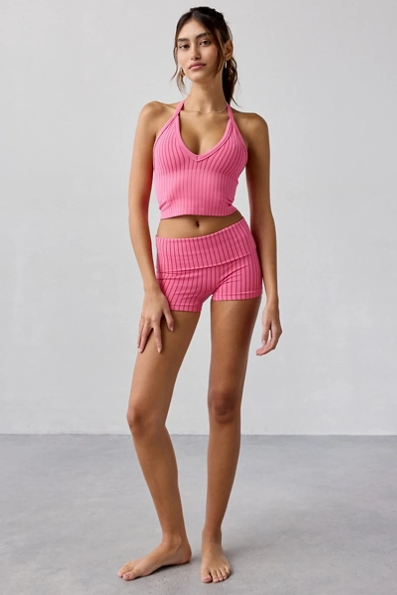 Out From Under Striped Seamless Halter Top + Micro Short 2-Piece Set
