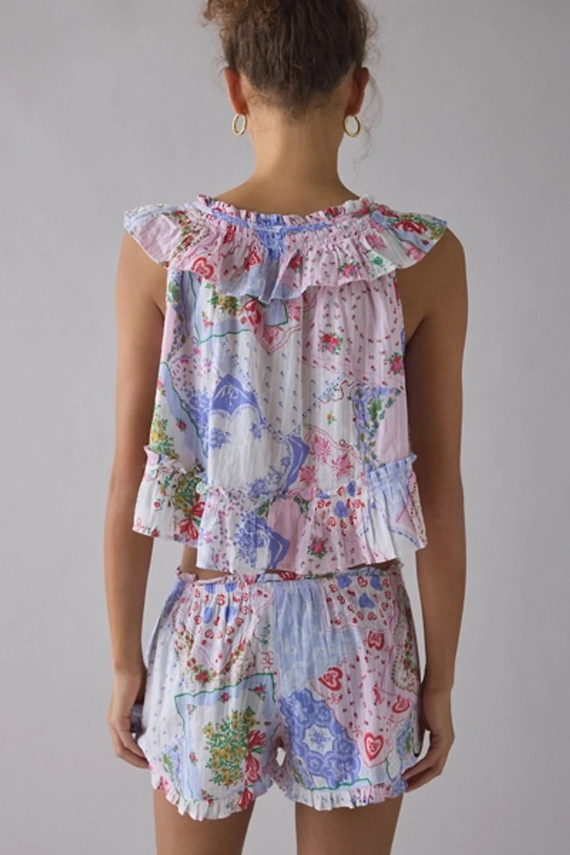 Out From Under Love Letters Ruffle Babydoll Top + Micro Short PJ Set