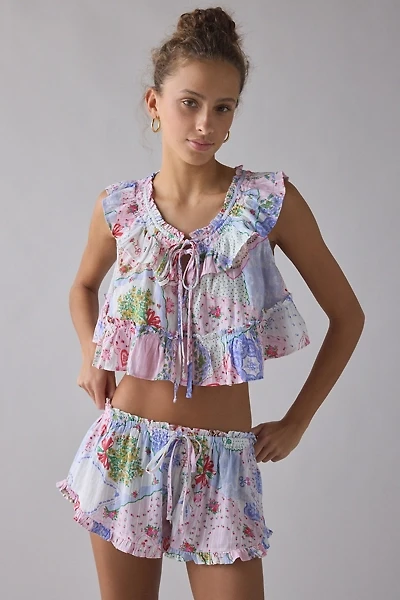 Out From Under Love Letters Ruffle Babydoll Top + Micro Short PJ Set