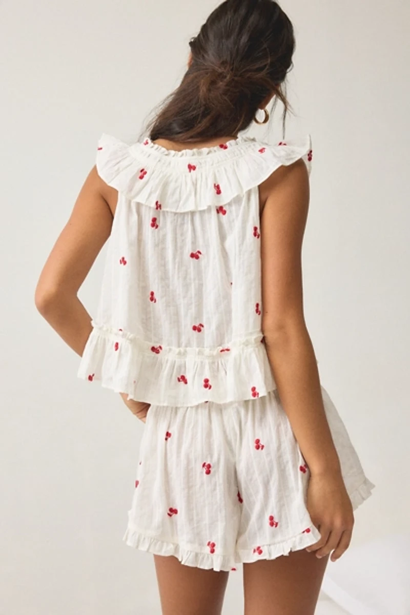 Out From Under Love Letters Ruffle Babydoll Top + Micro Short PJ Set
