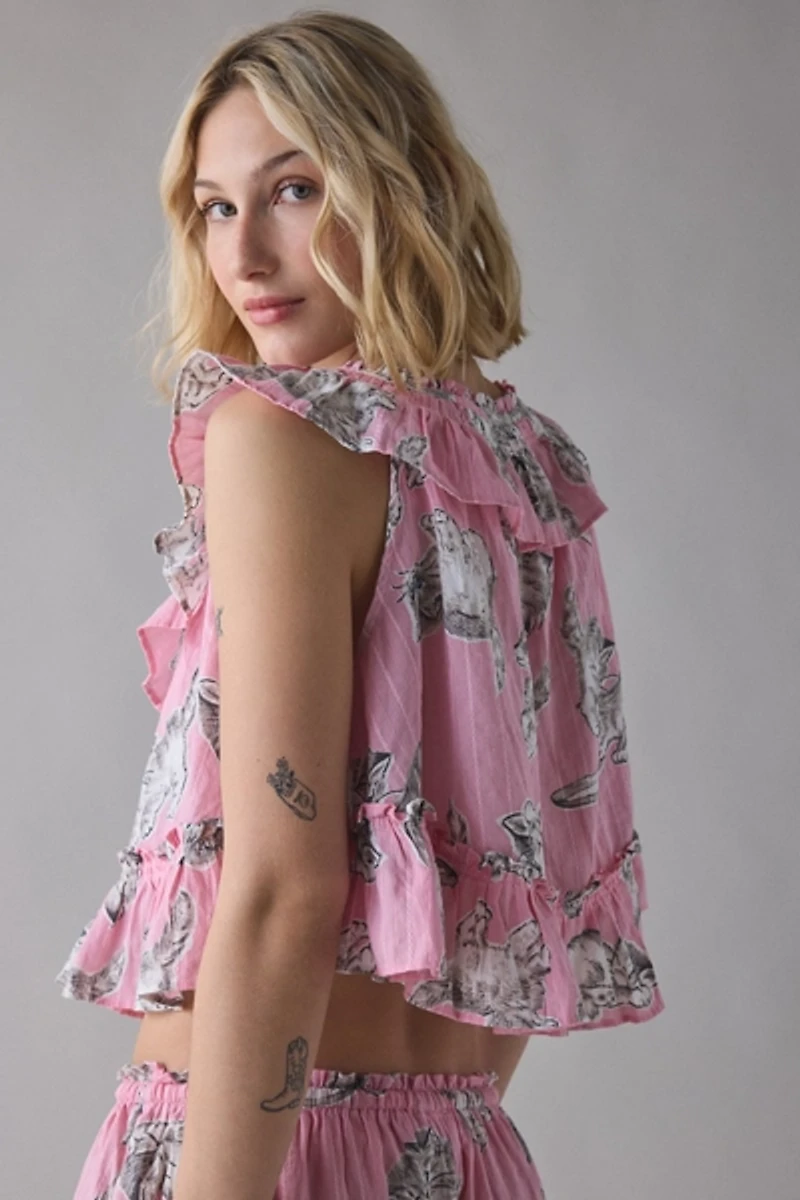 Out From Under Love Letters Ruffle Babydoll Top + Micro Shorts PJ Set