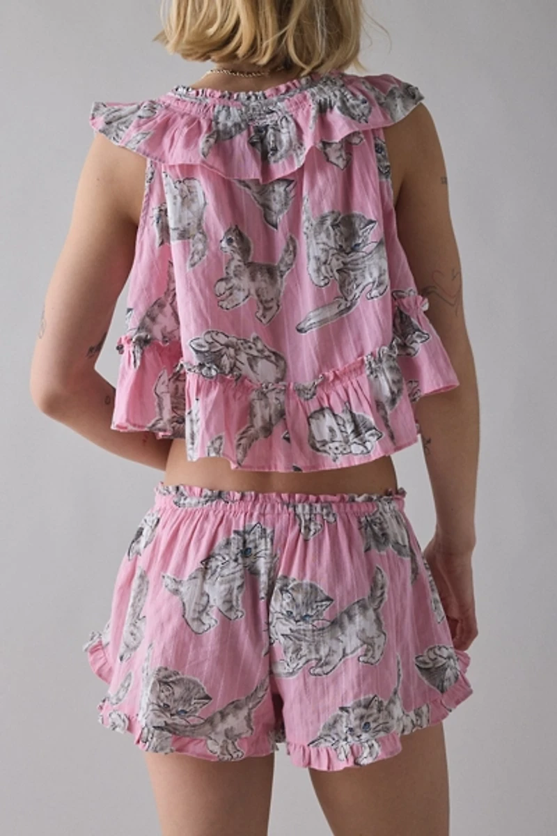 Out From Under Love Letters Ruffle Babydoll Top + Micro Shorts PJ Set