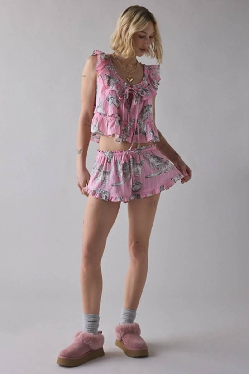 Out From Under Love Letters Ruffle Babydoll Top + Micro Shorts PJ Set