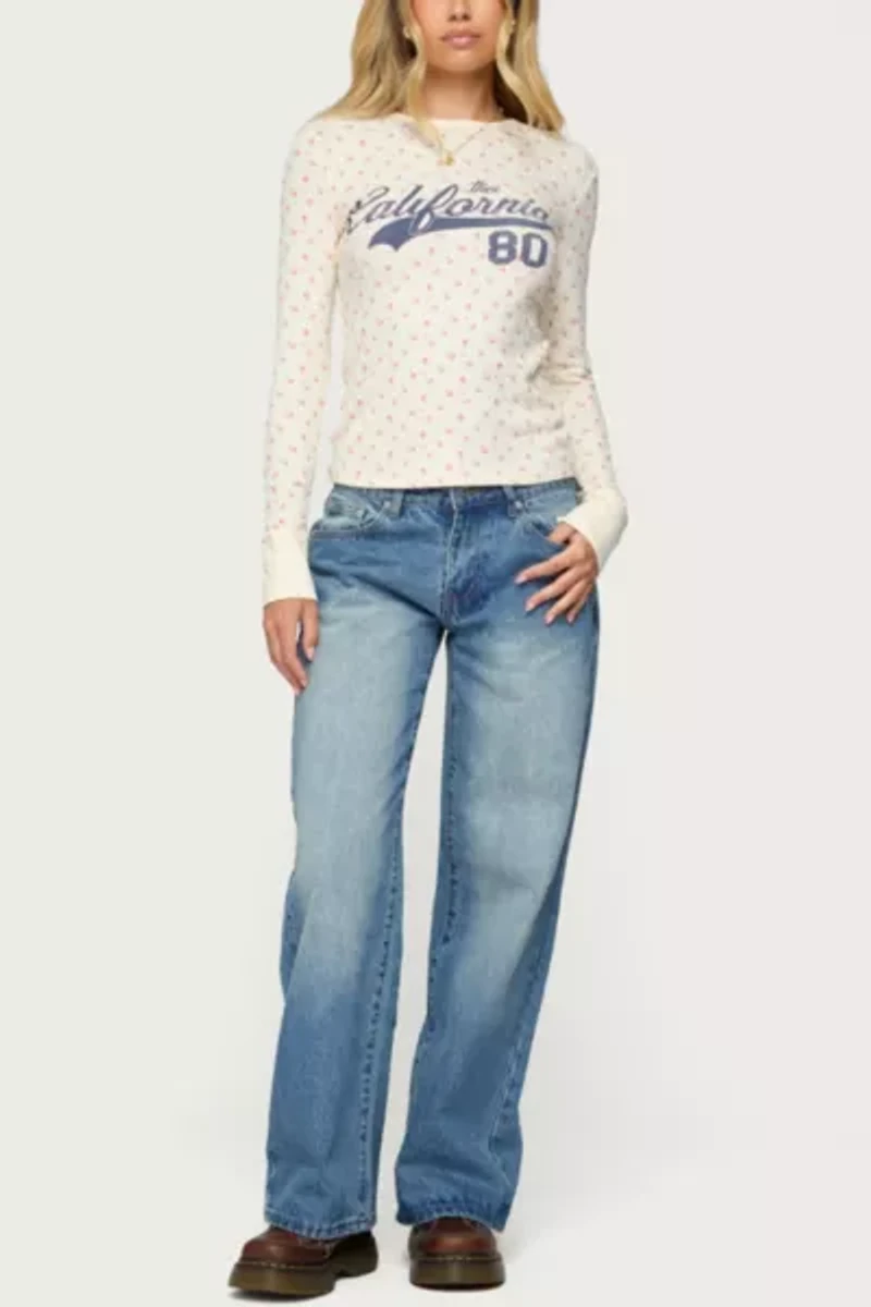 Edikted Cali Floral Ribbed Long Sleeve T Shirt