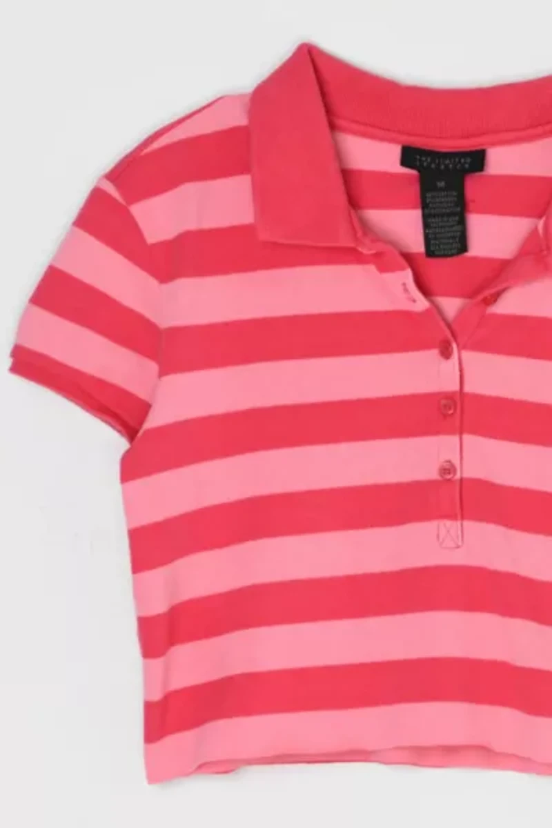 Vintage Y2k Pink Striped Cropped Polo