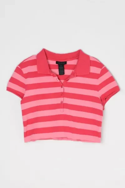 Vintage Y2k Pink Striped Cropped Polo