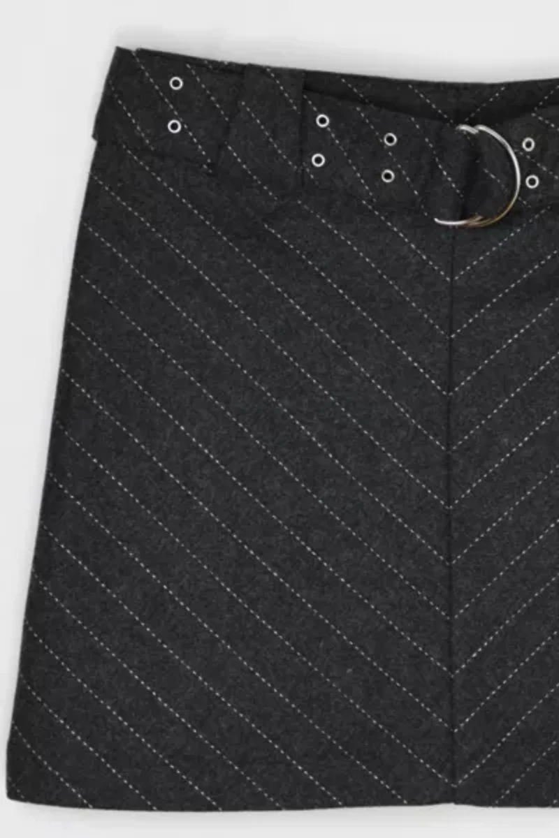 Vintage Y2k Dark Gray Pinstripe Mini Skirt with Belt