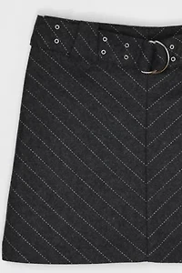 Vintage Y2k Dark Gray Pinstripe Mini Skirt with Belt