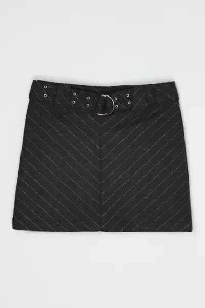 Vintage Y2k Dark Gray Pinstripe Mini Skirt with Belt