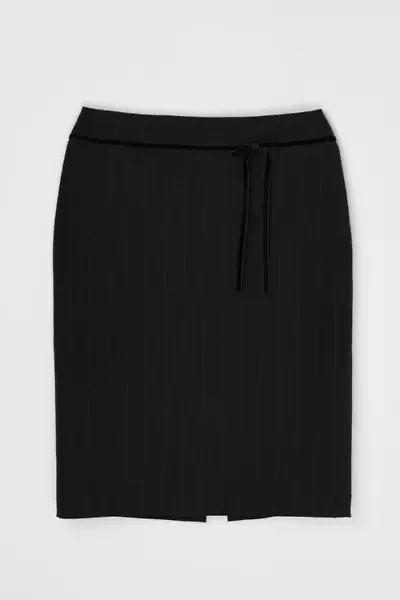Vintage Y2k Pinstriped Midi Skirt with Velvet Tie