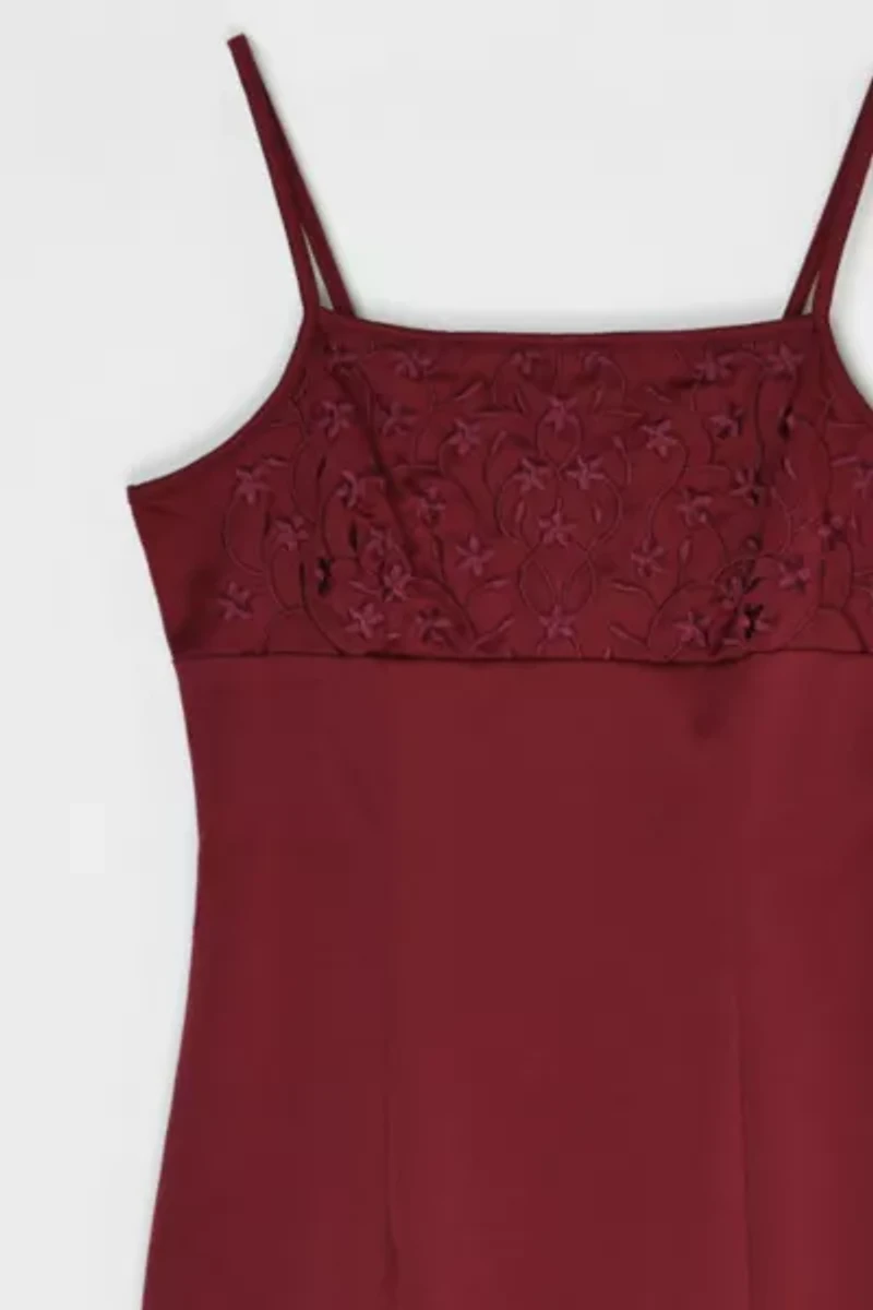 Vintage Y2k Dark Red Embroidered Mini Dress
