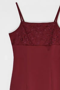 Vintage Y2k Dark Red Embroidered Mini Dress